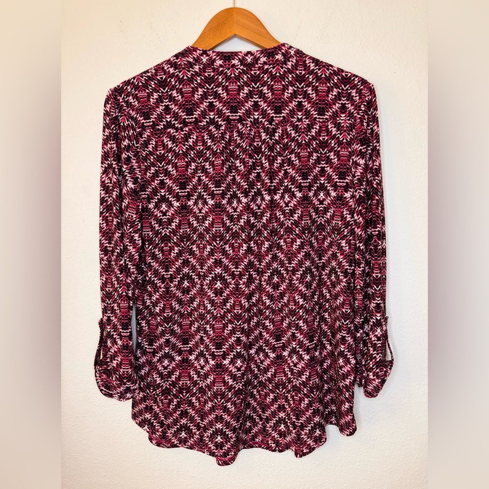 Dress Barn Pink/Black/White Button Blouse 3/4 Sleeve - Picture 2 of 8